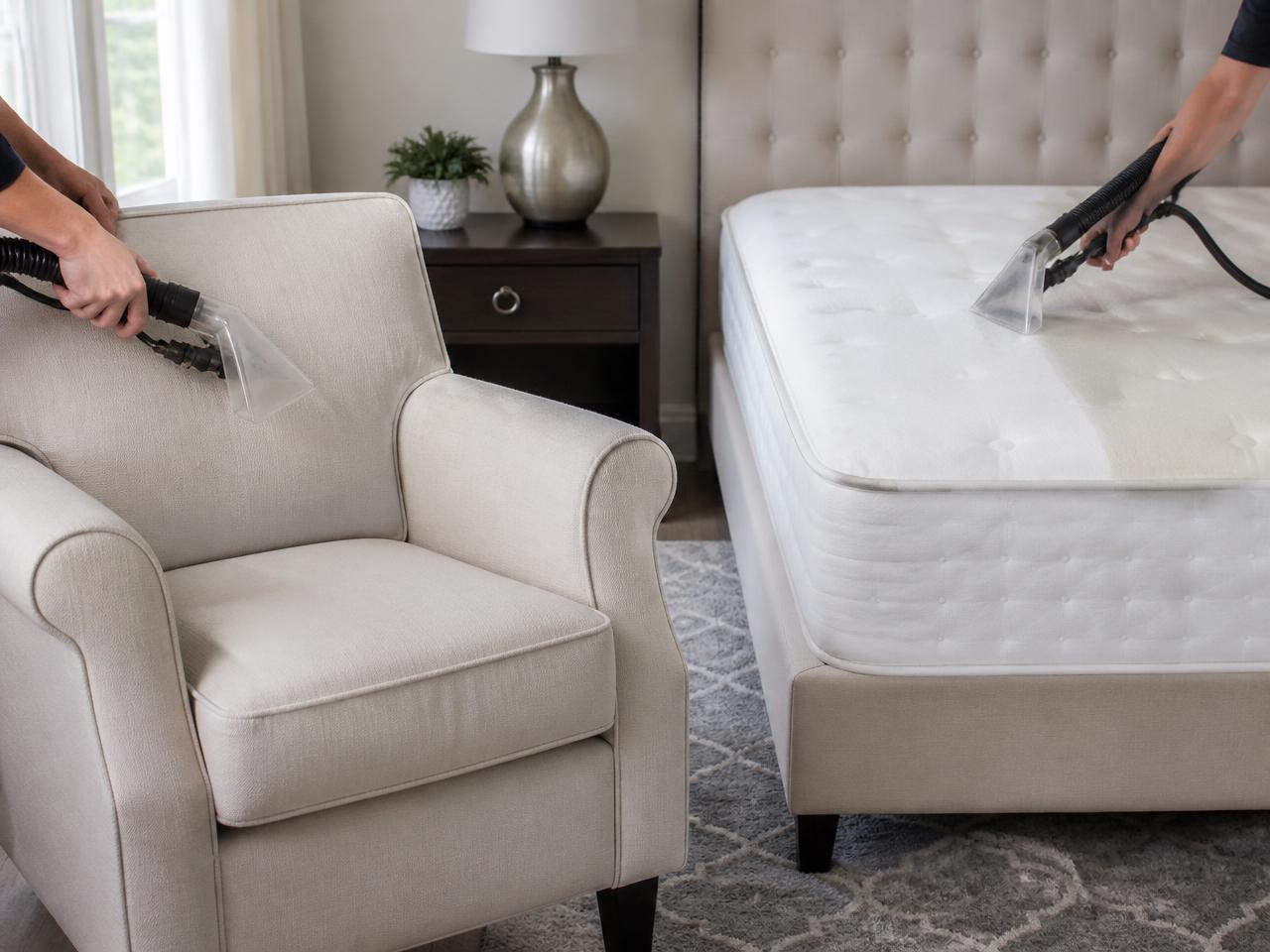 Fauteuil en tissu et matelas 2 places assainis